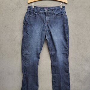 NYDJ Lift Tuck‎ Bootcut Back Pocket Faux Leather Embossed Accent Jeans size 12